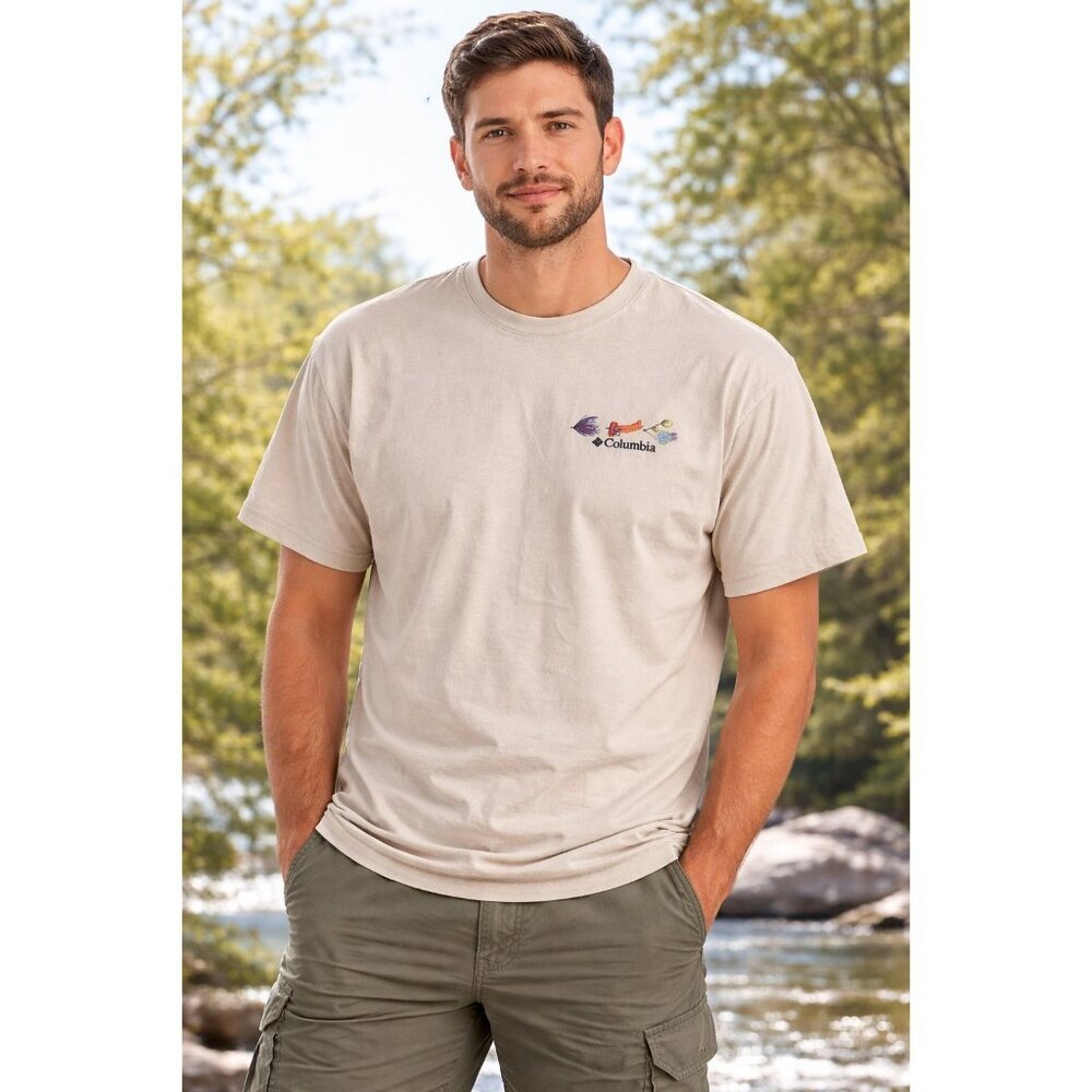 Columbia Beige Fishing Short Sleeve T-shirt Tagless Size XL Camping Outer Wear - Picture 2 of 11